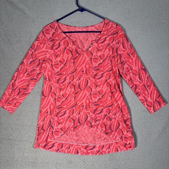 Fresh Produce Top Womens Size M Pink Faur Wrap Hem High Low Hem Buttons USA Made - Picture 1 of 16